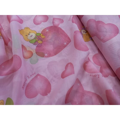 Brumi - 280cm - Rózsaszín maci mintás gyerekszobai voile függöny