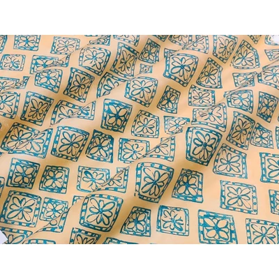 Elisa - sárga alapon türkiz virág mintás dekor függöny anyag