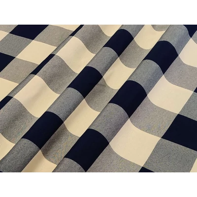 Kék nagy kockás dekorvászon függöny és abrosz anyag