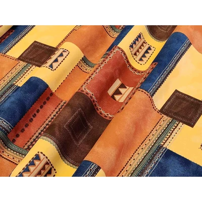 Assab C kék - azték mintás nyomott dekorvászon sötétítő