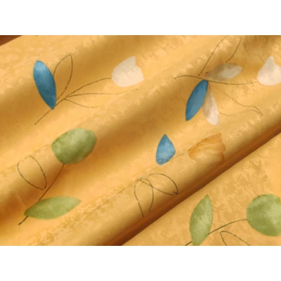 Sárga alapon kék és zöld virágos dekor