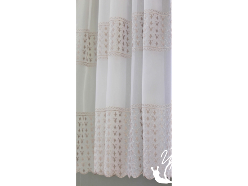 Padova 210cm - fehér alapon bézsesen hímzett bordűrös fényáteresztő függöny